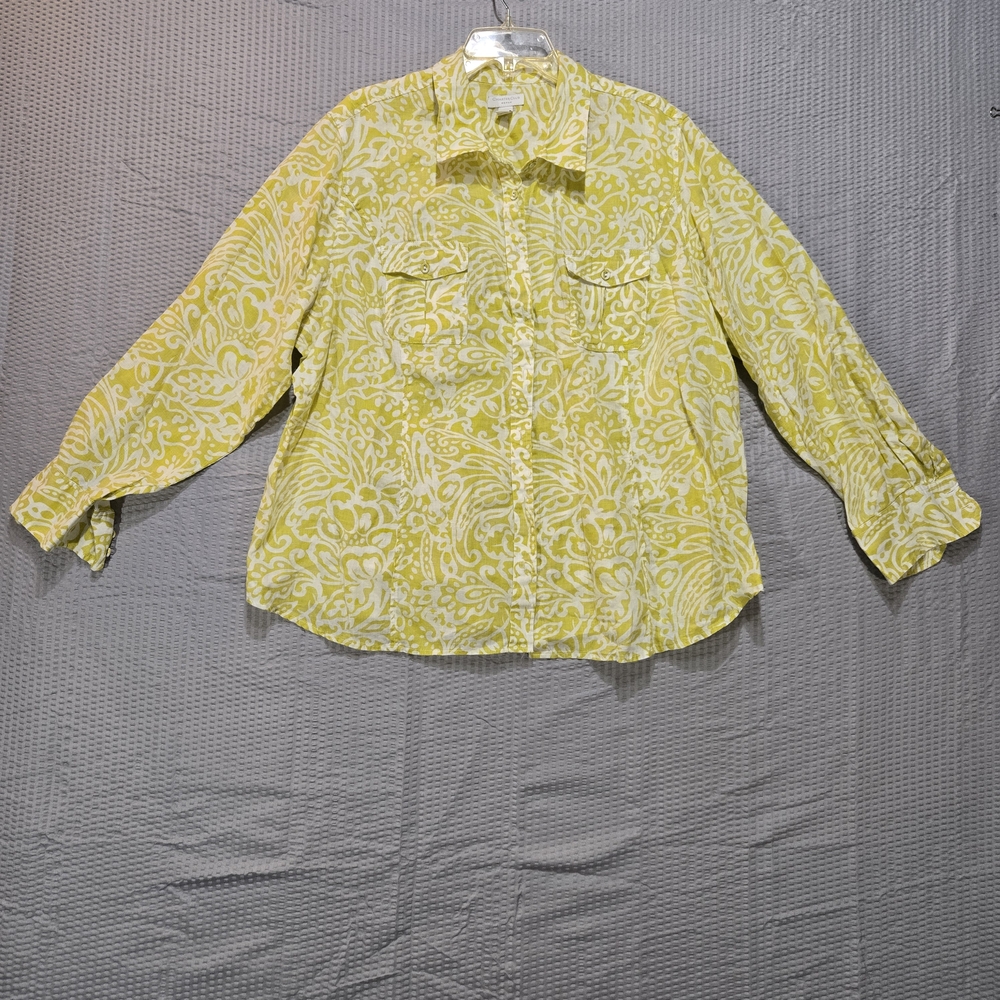 Charter Club 100% Linen Yellow Floral Blouse Size 24W